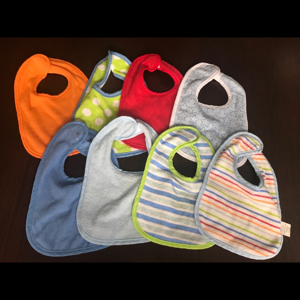 8 terry cloth bibs - BRAND NEW NEVER USED